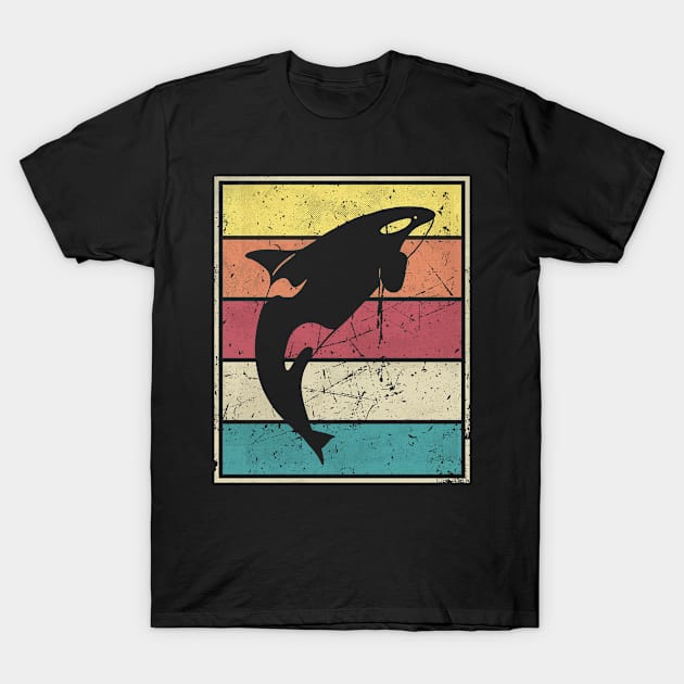 Orca Swimming Vintage Retro Stripes T-Shirt by bridgewalker